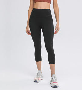 High Quality Elastic Women's Gym Workout Fitness Yoga Capri <b>Leggings</b> Solid High Waist Seamless Workout Pants <b>Pockets</b> Knee Length - Product Image 6