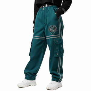 Pantalones Holgados para Mujer, Mezcla de Algodón Grueso, Tela Twill de 290 GSM, Verde Azulado, Estilo Cargo con Paneles Utilitarios, Logotipo Personalizado, Pantalones Holgados en Venta - Product Image 4