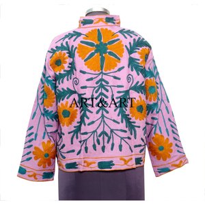 Veste matelassée en coton 100% écologique pour femme, brodée Suzani, style bohème multicolore floral, aspect riche, veste vintage - Product Image 5