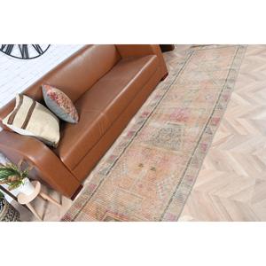 2.8x13.3 ft Rug, Turkish Rug, Vintage <b>Brown</b> <b>Wool</b> Patchwork Rug - Product Image 3