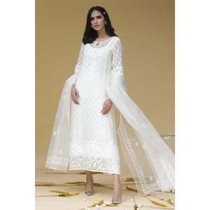 Conjunto de Camisa de Chifón Blanco con Dupatta y Pantalones para Primavera/Verano - Product Image 4