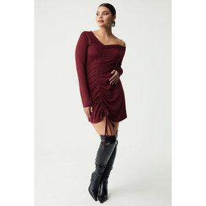 ETHIQUET Lynxbb Abito Mini da Donna Plus Size con Collo Asimmetrico Monospalla, Orlo Arricciato e Allacciatura - Product Image 3