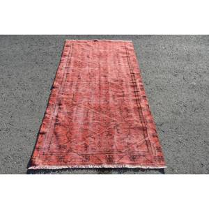 Alfombra Kilim Vintage roja y negra de 3,6x7,4 pies, Alfombra de área de lana turca de gran tamaño, respaldo de látex, retales de 10mm para decoración de habitación de pasillo - Product Image 1