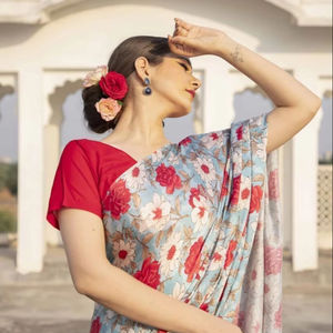 Le dernier sari japonais en soie imprimé floral de Grootinn pour l'été - Product Image 1