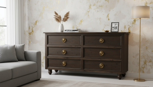 Cómoda de 6 Cajones de Roble Blanco Macizo Estilo Granja de Charleston, Frentes de Pino Reciclado, Rieles de Cierre Suave, Ecológica y Duradera para Dormitorio - Product Image 5