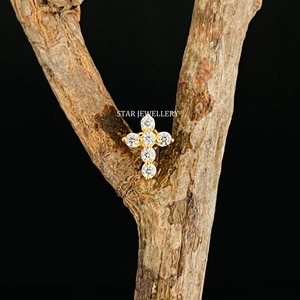 Boucles d'oreilles clous en or massif 14 carats avec diamant naturel, cadeau religieux unisexe, bijoux fins - Product Image 3