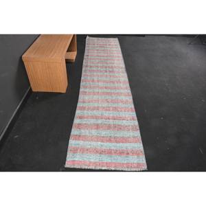 Alfombra de lana turca Vintage, diseño de retazos rojo y azul, 2,4x10,6 pies, tamaño moderno, clásica para pasillo grande, Alfombra de habitación de látex - Product Image 1
