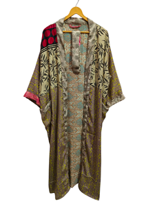 Túnica India Floral Seda Sari Kimono Vintage Sari Robe Suave Playa Fiesta Vestido Indio Hecho A Mano Seda Kimono - Product Image 6