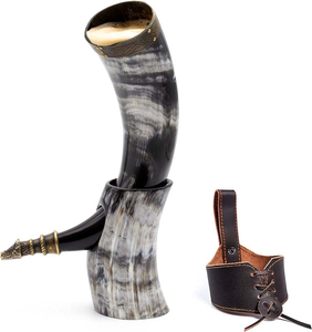 Corne à boire viking artisanale et étanche pour whisky et bière, couleur naturelle, cadeau d'affaires - Corne de buffle et de bœuf - Product Image 3