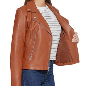 Chaqueta de cuero genuino de Invierno para mujer Diseño de cremallera de punto de moda Característica transpirable Venta en línea - Product Image 3