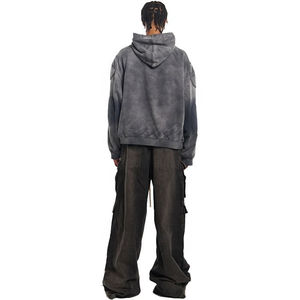 Logo personnalisé Vintage 400Gsm Distressed brodé soleil-fané coton polaire Asidwash vierge de haute qualité sweat hommes à capuche - Product Image 5