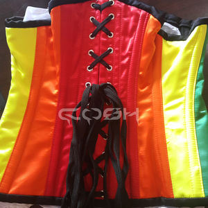 Underbust Steelboned Multi Color Rainbow Satin Corset - Product Image 6