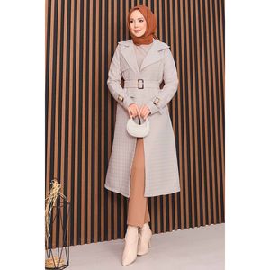 Manteau trench vintage pour femme, double boutonnage, matelassé avec rembourrage en laine et coton, ceinture intégrée, couleur pierre, pour les saisons automne-hiver - Product Image 3