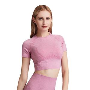 เสื้อโยคะยืดหยุ่นสูงแห้งเร็วสไตล์ยุโรปอเมริกัน ระบายอากาศได้ดี เหมาะสำหรับวิ่ง ฟิตเนส ออกกำลังกาย แบบสั้น สำหรับการขายข้ามพรมแดน - Product Image 1
