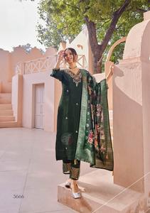 Seda dola pura con jacquard digital y dupatta hecha a mano y conjunto de Kurti de trabajo pesado puro - Product Image 5