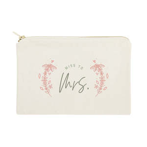 กระเป๋าเครื่องสำอางผ้าแคนวาสพกพา Floral Miss to Mrs. ขนาดใหญ่ จุของได้เยอะ ทนทานและมีสไตล์สำหรับสุภาพสตรี - Product Image 1