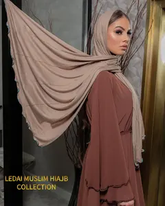 Custom Made High Quality Jersey Hijab Jersey Shawls Hijab LOGO and Crystal with Embroidery 12 OEM Muslim Hijab Muslim Scarf LCSS