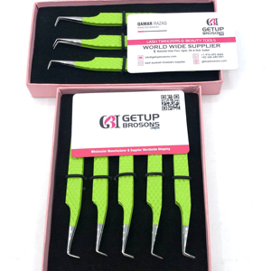 Pince à épiler professionnelle en acier inoxydable pour extensions de cils, pointe diamantée à 90 degrés, revêtement en poudre couleur lime, haute qualité, nouvelle collection - Product Image 1