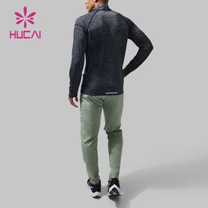 HUCAI alto impacto secado rápido silicona cremallera Slim Fit transpirable hombres logotipo personalizado manga larga Top camisa para hombre - Product Image 3