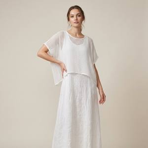 Ensemble haut en tricot large et robe à col en V avec poches 100% coton et 100% lin - Product Image 1