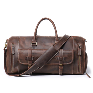 Sac polochon en cuir véritable unisexe personnalisé pliable de grande capacité chaussures étanches bagage de voyage portable à fermeture éclair réutilisable - Product Image 2
