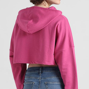 Wholesale High Quality Custom Printed Logo Autumn Knitted Breathable Oversized Crop <b>Top</b> Pullover Hoodie Women 100% Cotton - Product Image 3