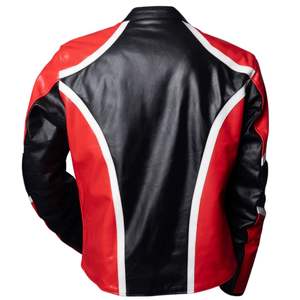 Veste en cuir pour homme inspirée de la moto, design à panneaux contrastés, fermeture éclair, coupe ajustée, veste décontractée tendance - Product Image 2