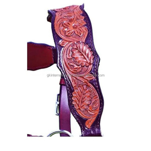 Licou de cheval de luxe en cuir occidental sculpté à la main dans toutes les tailles et couleurs personnalisées avec accessoires en laiton massif - Product Image 3