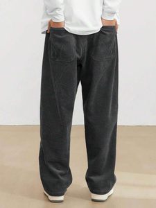 Pantalon droit en velours côtelé pour hommes Pantalon décontracté long et solide à taille élastique Pantalon de sortie coupe ample avec poches - Product Image 2
