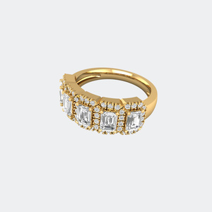 1.80CTW Emerald & Round Diamond Five Stone Halo <b>Ring</b> 14k Gold Lab Grown D Color Pave Set <b>Statement</b> Band <b>for</b> <b>Women</b> - Product Image 6