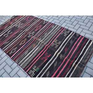 Tapis turc vintage, tapis de sol de 4,3 x 8,2 pieds, tapis persan Kilim noir - Product Image 4