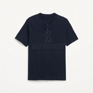 Dernière mode 100% coton Henley T-Shirt pour hommes coupe ample Street Wear avec motif imprimé - Product Image 5