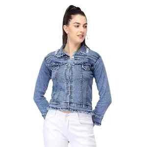 Chaqueta de mezclilla OEM 2024 para mujer, personalizada, desgastada, lisa, estilo vintage, a la moda, abrigo de mezclilla de moda para mamá - Product Image 1