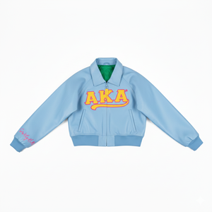 ผู้ผลิตเสื้อแจ็คเก็ตวาร์ซิตี้แบบ OEM / ODM |   เสื้อแจ็คเก็ตหนัง PU ปักลายตัวอักษรกรีกแบบกำหนดเองสำหรับผู้หญิง - Product Image 3