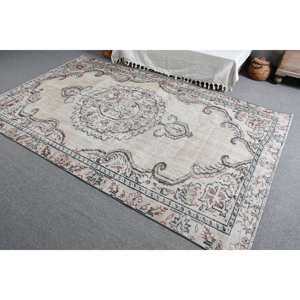 Tapis turc vintage 5.6x9,2 pieds Beige rose tissage plat laine Patchwork motif pour salon couloir décorations support en Latex - Product Image 4