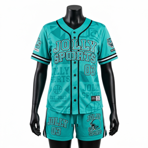 Ensemble short et maillot de baseball pour femme, 190 GSM, maille polyester respirante, bleu ciel, bordure noire, logo personnalisé, ensembles pour femmes - Product Image 2