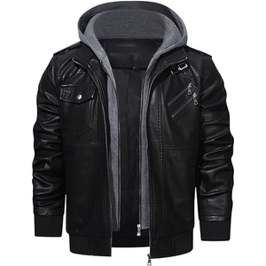 Chaqueta de cuero con capucha Precio bajo Chaqueta de cuero de color único de la mejor calidad Último diseño Chaqueta de cuero de hombre al aire libre personalizada - Product Image 3