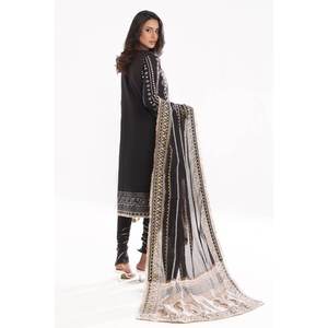 Conjunto de traje de mujer de 3 piezas sin coser con bordado Zari y estampado de laca dorada en tela Lawn, con CL-52407 - Product Image 1