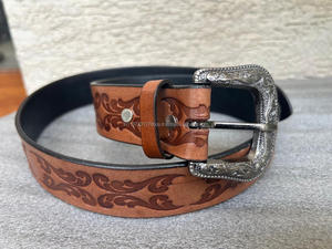 Popular Hand <b>Tooled</b> Leather <b>Belts</b> New Arrival Leather Buckle <b>Belt</b> Stylish Hot Sale Handmade <b>Belts</b> Brown Color - Product Image 5