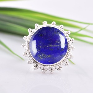 Bague en argent sterling 925 faite à la main bijoux en pierres précieuses naturelles de luxe avec bague en Lapis Lazuli plaqué rhodium - Product Image 3