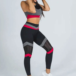 Patchwork Performance 2-Piece Set High-Waist Mesh Leggings & Sports <b>Bra</b> for Women's Workout Running & Gym Wear Yoga Sets - Product Image 6