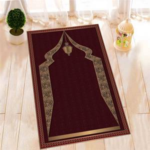 Alfombra de Oración Color Borgoña: Decoración Islámica para el Hogar, Alfombra Antideslizante, con Pelo Suave - Product Image 1