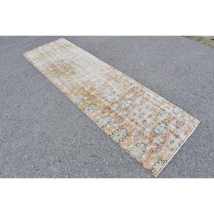 พรมวินเทจขนาด 2.7x8.9 ฟุต พรมลายทางสไตล์ตุรกี พรมลายต้นไม้และพืชสีน้ำตาลส้ม - Product Image 1