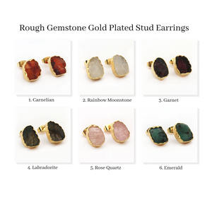 Pendiente de latón con piedras preciosas de labradorita, chapado en oro, piedra natal de moda, ajuste de flor, pendiente de tuerca bohemio genuino, moda personalizada - Product Image 2