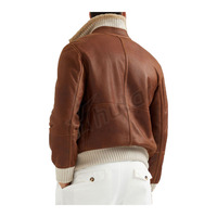 Veste en cuir vintage personnalisée avec support Col en fourrure de mouton Vêtements d'extérieur tannés avec doublure en fourrure de bombardier