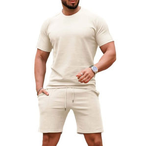 Conjunto de Verano para Hombre, 100% Algodón, Estilo Casual, Transpirable, Camiseta con Hombros Caídos y Pantalones Cortos, Personalizable - Product Image 2
