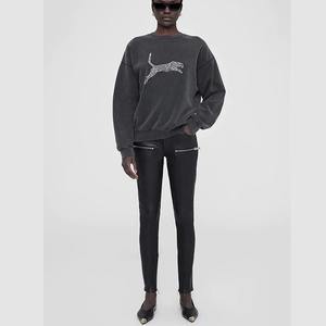 Autumn and winter North American niche AB classic letter printed <b>fleece</b> cotton round neck <b>women's</b> sweatshirt - Product Image 2