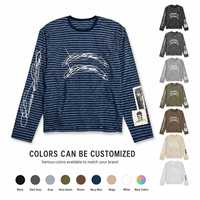T-shirt unisexe rayé à manches longues, col rond côtelé, 100 % coton tricoté, lavé, anti-plis, coupe décontractée, style streetwear quotidien