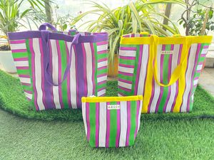 Nylon Recycled Eco-Friendly Reusable <b>Zipper</b> High Quality Handled Cosmetic Toiletry Pouches Custom Striped Travel Beach <b>Tote</b> <b>Bag</b> - Product Image 3