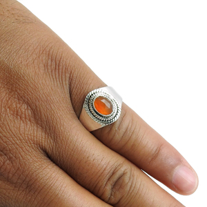 AAA + pierre précieuse de cornaline naturelle faite à la main de luxe 925 bagues de promesse en argent Sterling massif bijoux à la mode à la mode pour elle - Product Image 3